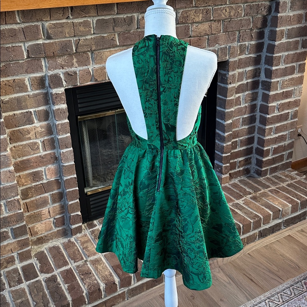 Alice + Olivia Mollie Circle Skirt Vibrant Green Party Jacquard Dress Size 0 - Picture 3 of 11